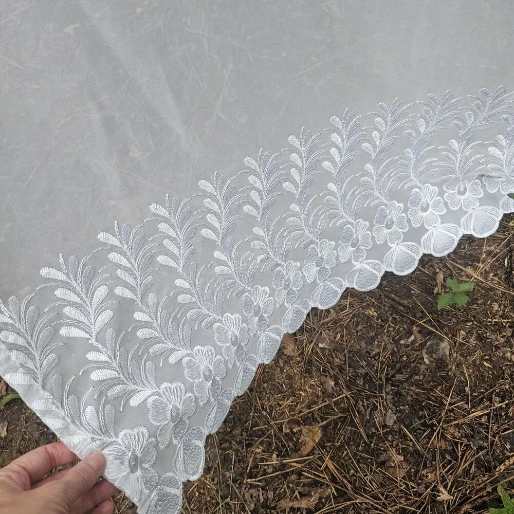 Vintage White Floral Lace Curtain Panel – Sheer Shabby Chic French Country